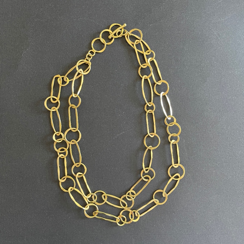 Gold Tone Hammered Brass Links Necklace Aureus + Argent
